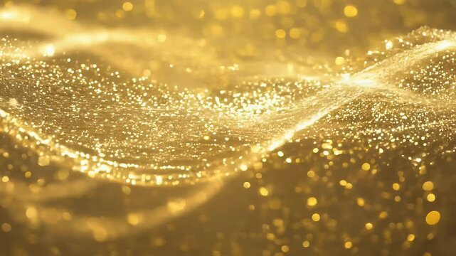 Twinkling gold glitter particles forming mesmerizing wave patterns looping endlessly to create a festive and elegant abstract background