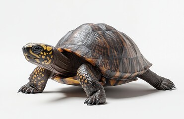 Obraz premium Realistic and Detailed Representation of a Turtle on a Light Background, Showcasing Natural Textures and Patterns of the Animal's Shell