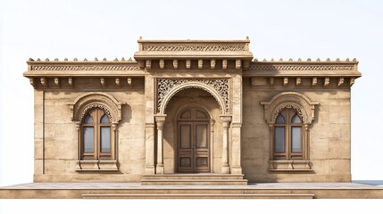 Obraz premium Detailed facade of a vintage building with intricate archways and window designs