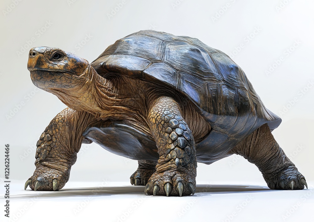 Poster realistic depiction of a giant tortoise showcasing intricate shell details and lifelike textures aga