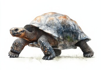 Obraz premium Realistic illustration of a tortoise showcasing intricate shell patterns and textures, depicting a serene moment in a natural landscape environment
