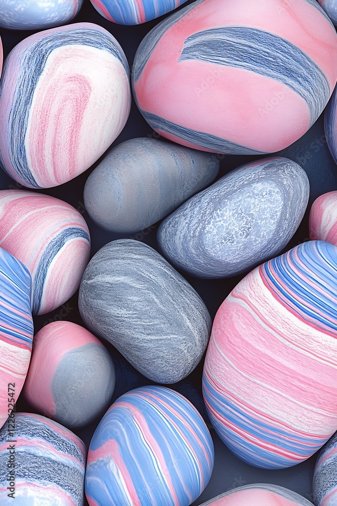 Poster Mesmerizing Pastel Swirl Stones Collection with Unique Patterns and Soft Color Palette : Generative AI