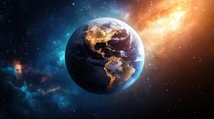 Planet earth in cosmic space a stunning visual of our world surrounded by stars and galaxies universe night sky awe-inspiring view