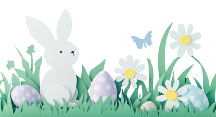 PNG Meadow with easter bunny eggs flowers purple.