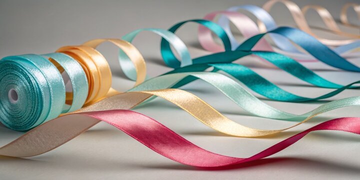 Colorful ribbons arranged artistically on a clean surface during a crafting session for decoration or gift wrapping