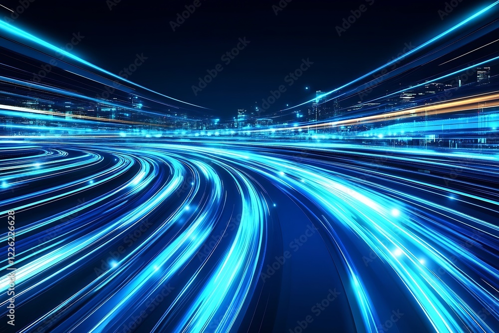 Poster dynamic blue light trails in a fast-paced urban transportation network : generative ai