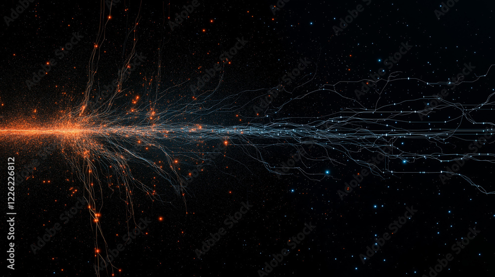 Poster cosmic web: a mesmerizing abstract visualization of a cosmic web, a vast network of galaxies connect