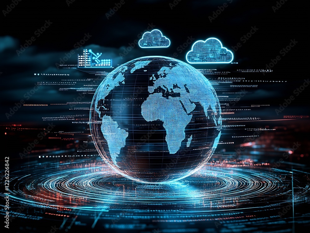Poster futuristic digital globe in cyber connectivity with cloud technology : generative ai