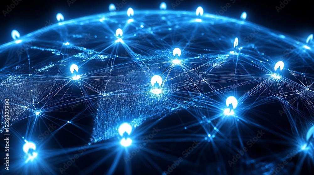 Poster Global network connections with futuristic digital pins visualization across the world : Generative AI