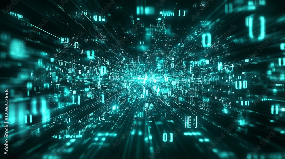 Fototapete vibrant teal digital data flow with representing futuristic cyber space concepts : generative ai
