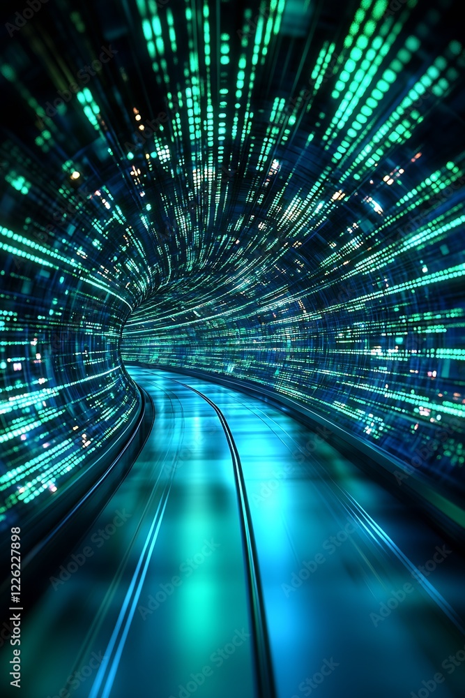 Aufkleber Futuristic Digital Data Tunnel Representing Speed and Connectivity in a Technological World : Generative AI