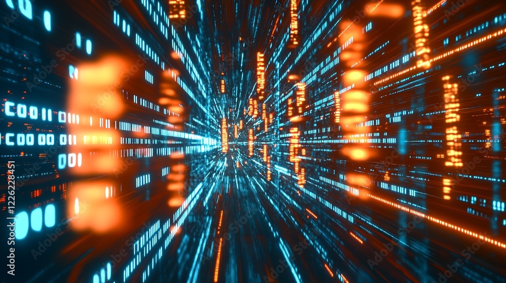 Leinwandbilder futuristic digital data stream with bright flowing numbers and lights : generative ai