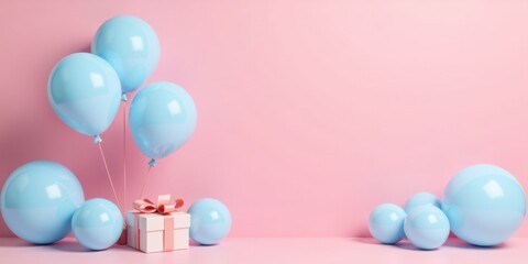 Pastel Balloons and Gift Box on Pink Background A Festive Celebration