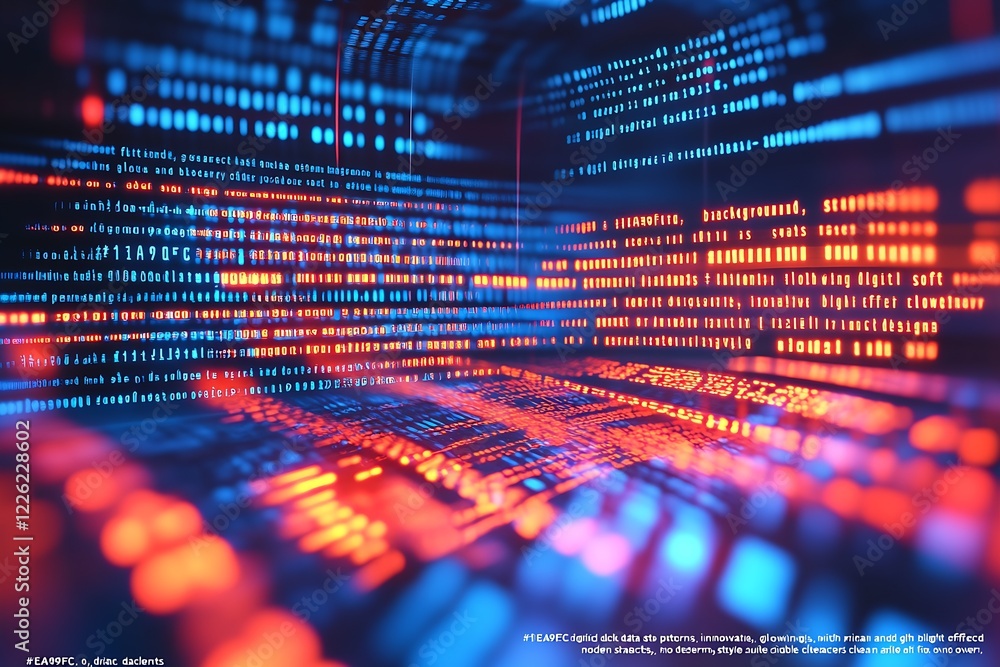 Poster Digital Data Stream in Blue and Red with Futuristic Glow Effects : Generative AI