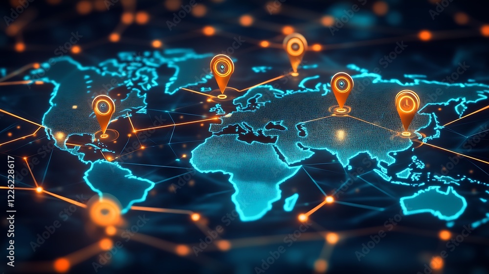 Poster Global Network Visualization with Location Markers and Digital Connectivity : Generative AI
