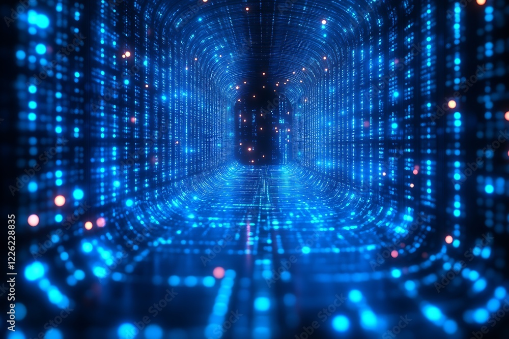 Aufkleber futuristic glowing blue cyber tunnel with digital light patterns : generative ai