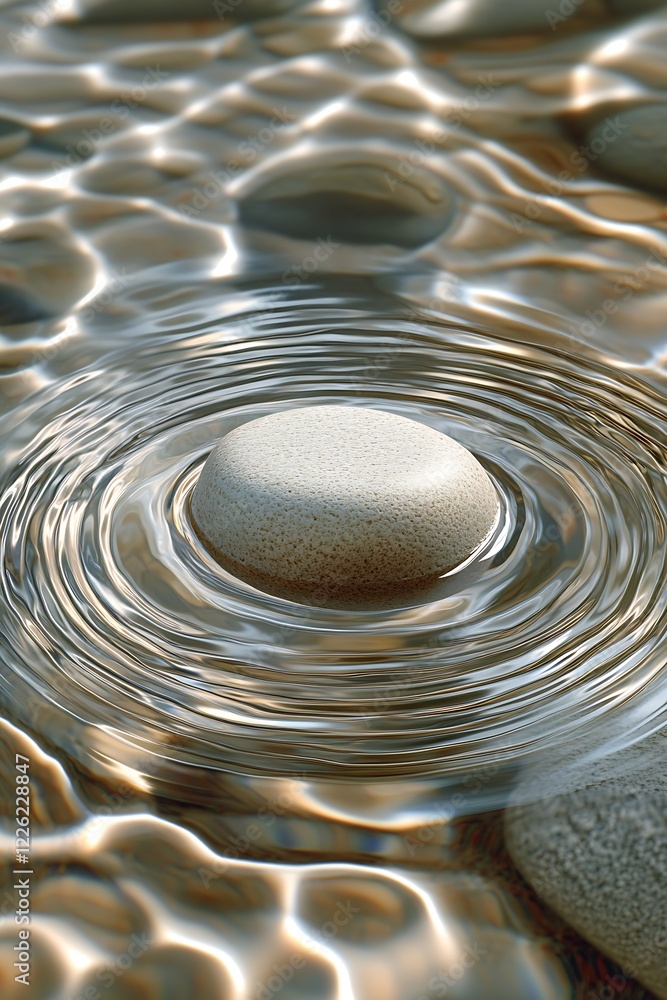 Aufkleber serene smooth pebble creating gentle ripples in clear flowing water : generative ai
