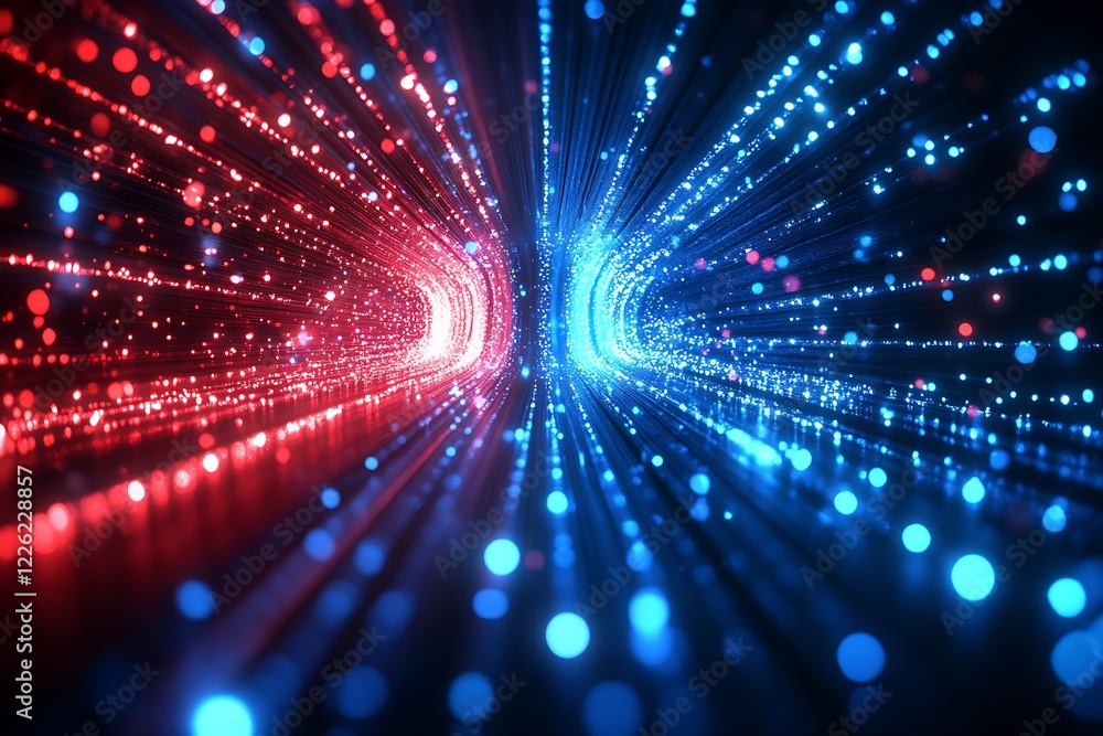 Poster Abstract Red and Blue Light Beam Dynamics in Futuristic Digital Space : Generative AI