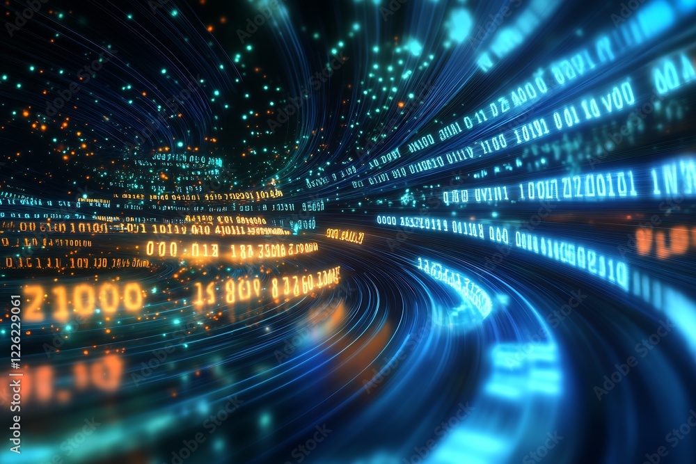 Aufkleber Abstract High-Tech Digital Data Stream in Futuristic Cyber Space with Neon Lights and Motion : Generative AI