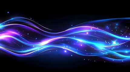 Fototapeta premium Abstract Blue Purple Glowing Waves With Sparkles