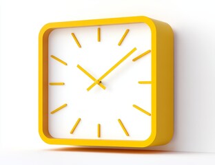 Yellow square wall clock showing time. (1)