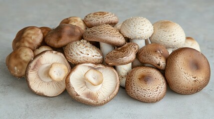 Fresh brown mushrooms harvest on table