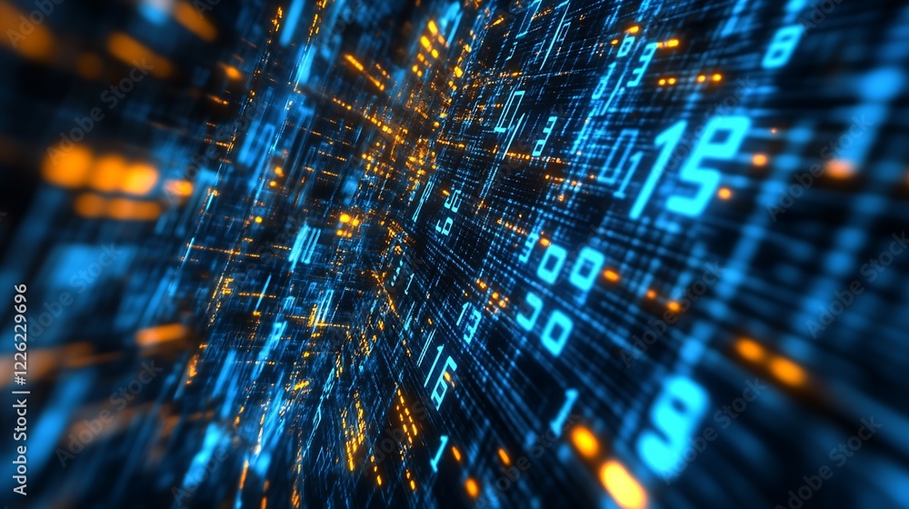 Poster digital innovation concept with futuristic blue and orange data streams : generative ai
