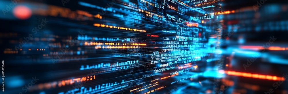 Aufkleber futuristic technology data stream background with light effects in blue and orange : generative ai