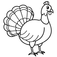 Cute Line Art Turkey Silhouette Black Vector Illustration