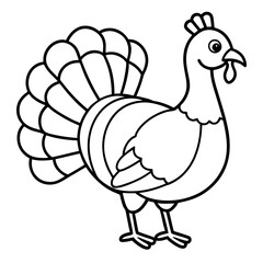 Cute Line Art Turkey Silhouette Black Vector Illustration