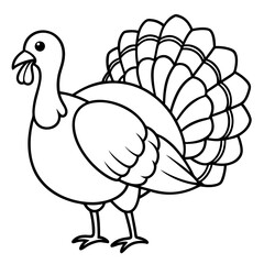 Cute Line Art Turkey Silhouette Black Vector Illustration
