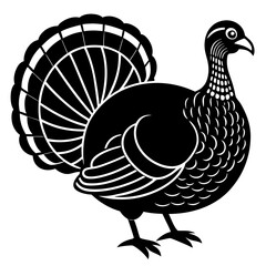 Cute Line Art Turkey Silhouette Black Vector Illustration