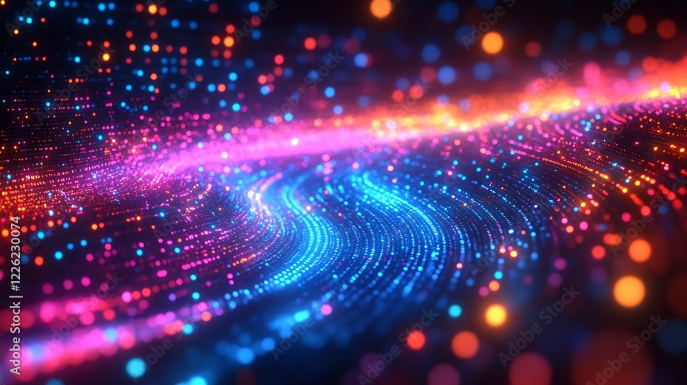 Poster colorful abstract cosmic wave pattern glowing dots futuristic background : generative ai