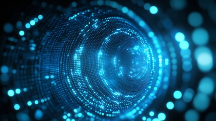Obraz premium Futuristic Blue Digital Tunnel Shaped by Glowing Particles and Light Patterns : Generative AI