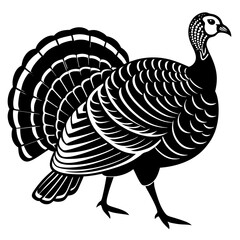 Cute Line Art Turkey Silhouette Black Vector Illustration
