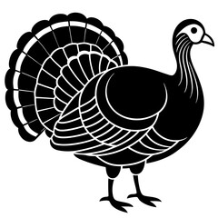 Cute Line Art Turkey Silhouette Black Vector Illustration