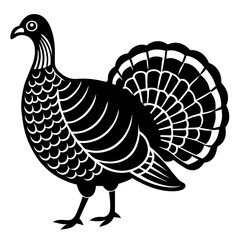 Cute Line Art Turkey Silhouette Black Vector Illustration