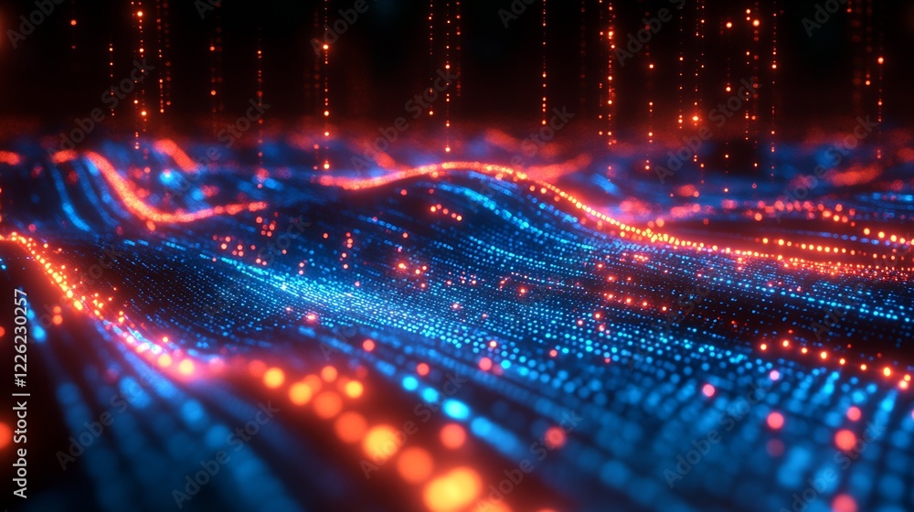 Fototapete digital landscape with dynamic neon data waves and futuristic design : generative ai