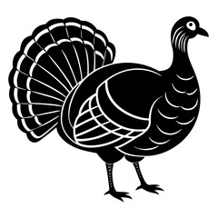 Cute Line Art Turkey Silhouette Black Vector Illustration