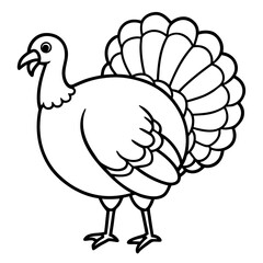 Cute Line Art Turkey Silhouette Black Vector Illustration