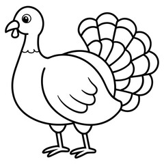 Cute Line Art Turkey Silhouette Black Vector Illustration