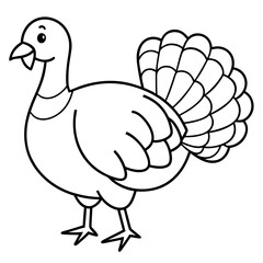 Cute Line Art Turkey Silhouette Black Vector Illustration