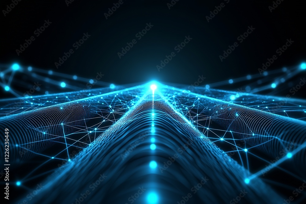 Poster Futuristic Digital Landscape with Network Connections and Grid Patterns : Generative AI