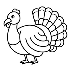 Cute Line Art Turkey Silhouette Black Vector Illustration