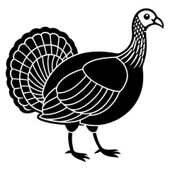 Cute Line Art Turkey Silhouette Black Vector Illustration