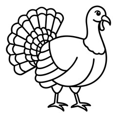 Cute Line Art Turkey Silhouette Black Vector Illustration