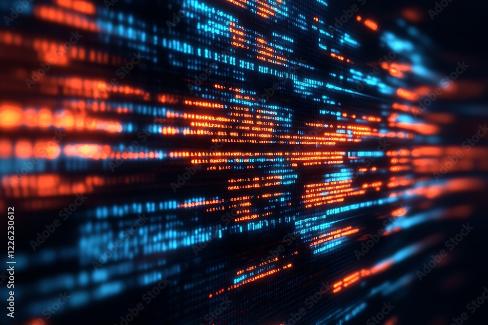 Poster futuristic digital abstract background with blue and red glowing lines : generative ai