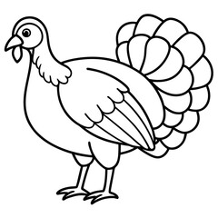 Cute Line Art Turkey Silhouette Black Vector Illustration
