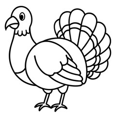 Cute Line Art Turkey Silhouette Black Vector Illustration