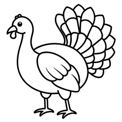 Cute Line Art Turkey Silhouette Black Vector Illustration